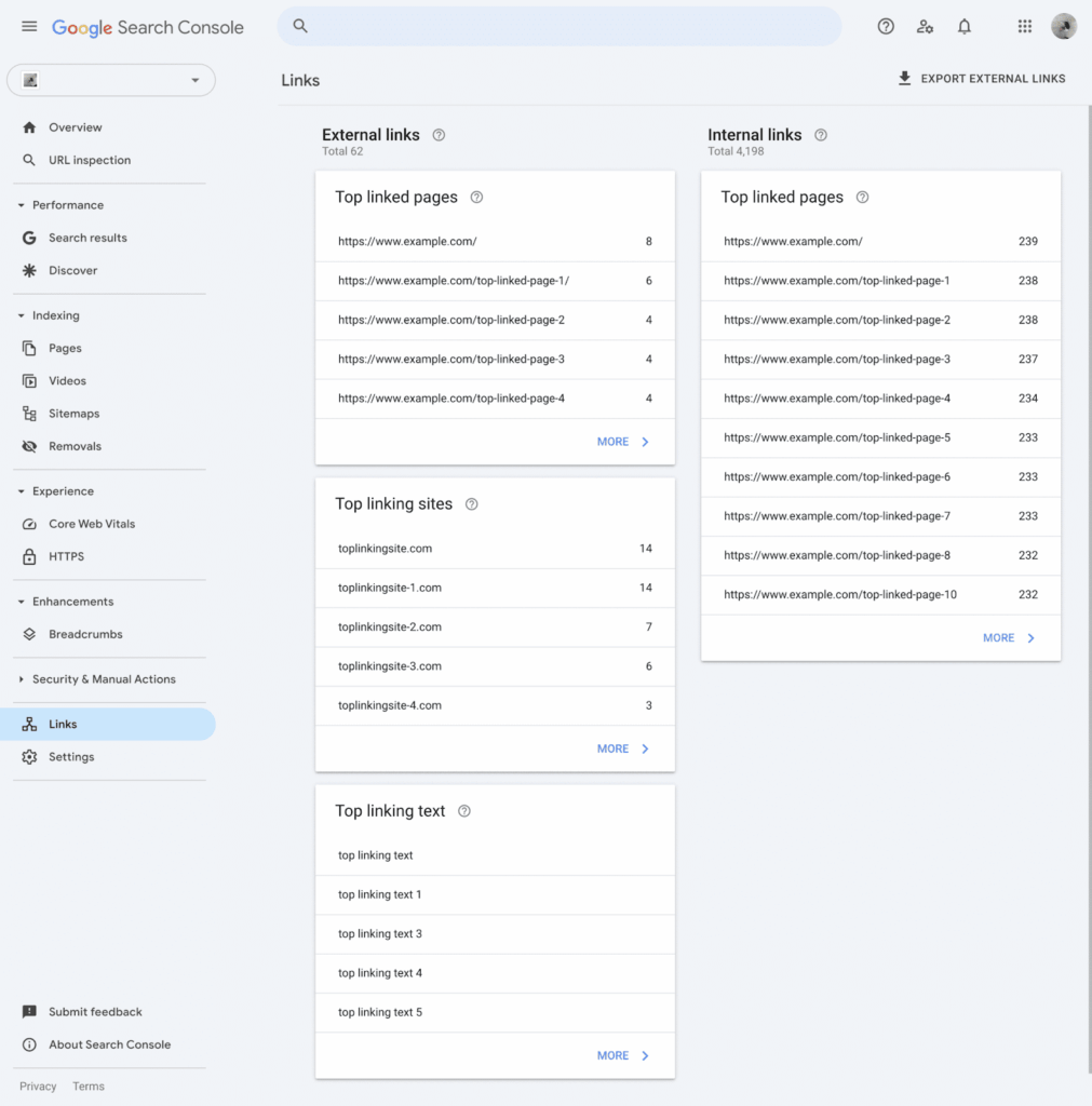 Rapport Liens – Search Console 2025
